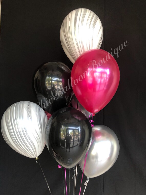 Hot Pink Balloons Magenta Silver Black Balloons Sweet Etsy