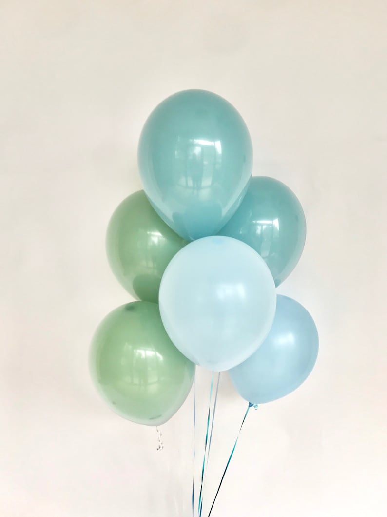 Sage and Slate Blue Balloons Pastel Matte Blue Baby Shower Balloon Blue and Green Party Its a Boy Sage Balloons Baby Boy Shower image 3