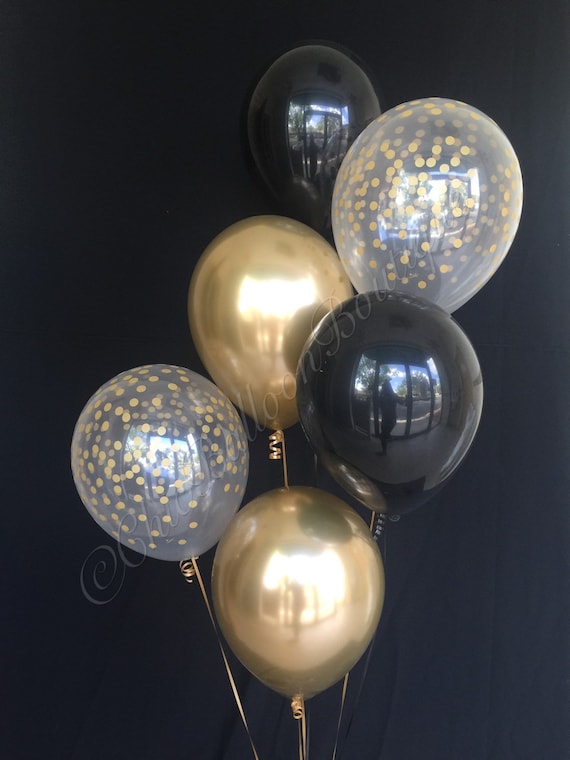 Black Gold Confetti Balloons Graduation Balloons Wedding