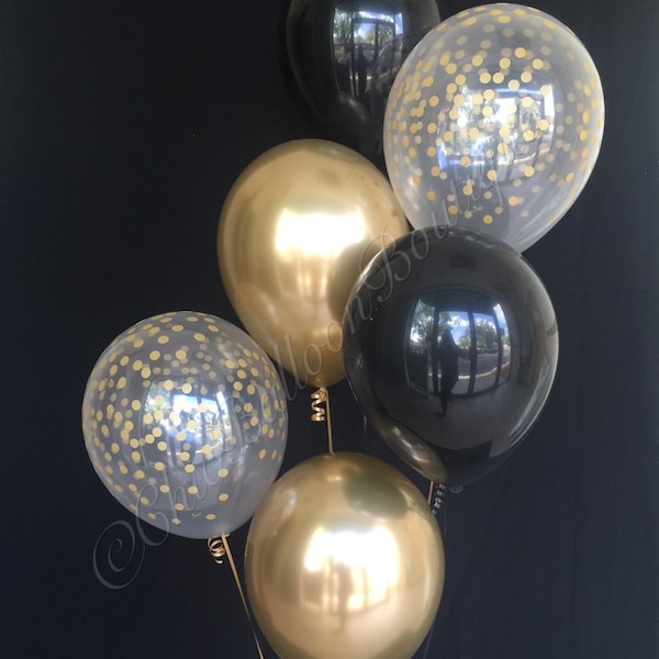 Gold and Black Confetti Balloons Etsy