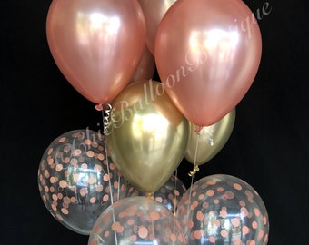 Gold and Rose Gold Balloons - 12 Pack - Bridal Shower Balloons - Boho Bridal - Wedding - Birthday - Confetti Balloons, Rose Gold and Gold