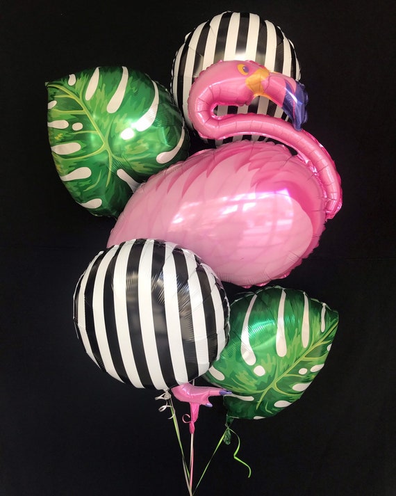 Tropical Balloons - Flamingo Palm Fronds Striped Balloons - Tropical Party - Palm Leaf Balloons - Tropical Shower - Bachelorette Party Il_570xn