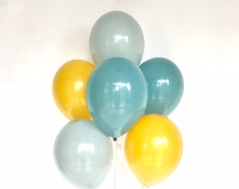 Mustard Fog Slate Blue Balloons - Blue and Mustard - Boho Balloon - Blue and Yellow Party - Its a Boy - Fall Shower - Muted Decorations