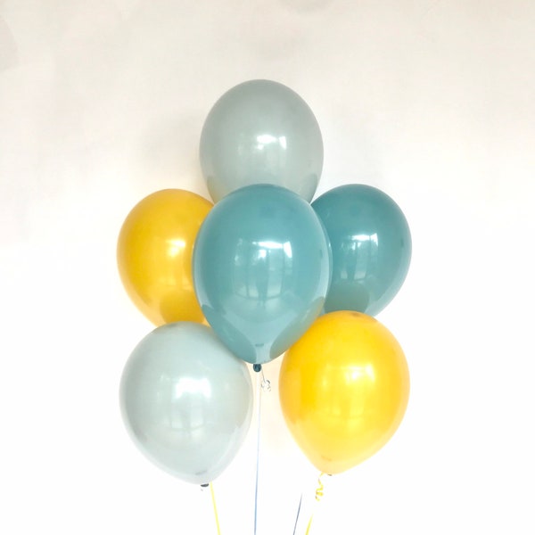 Mustard Fog Slate Blue Balloons - Blue and Mustard - Boho Balloon - Blue and Yellow Party - Its a Boy - Fall Shower - Muted Decorations