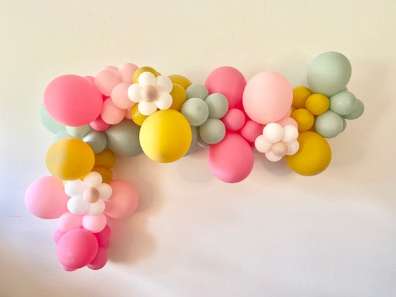 Flower Balloon Garland DIY Kit Rose Mustard Pink Mint Retro