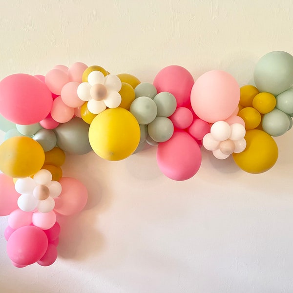 Flower Balloon Garland DIY Kit - Rose Mustard Pink Mint - Retro Balloons - Matte - Boho Flower Arch - Groovy Baby - 70s - 60s - Flower Power