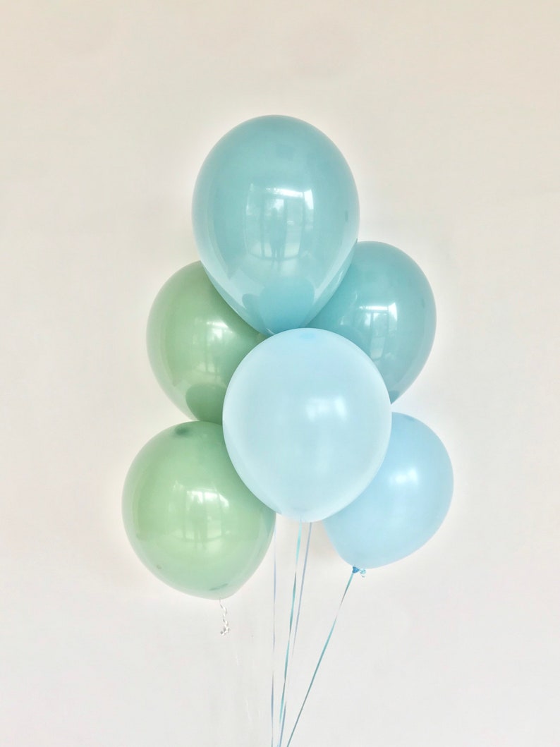 Sage and Slate Blue Balloons Pastel Matte Blue Baby Shower Balloon Blue and Green Party Its a Boy Sage Balloons Baby Boy Shower image 2