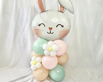 Bunny Balloon Tower Stacker Daisy Flowers Pastel Pink Pastel Green Cameo Somebunny is One Bunny Baby Shower Boho Bunny Balloon