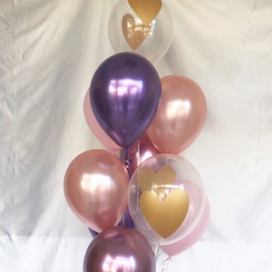 Pink Rose Gold Mauve Purple Heart Balloons - Baby Shower - Pink and Gold Party - Pink and Purple Balloons - Bridal Shower - First Birthday