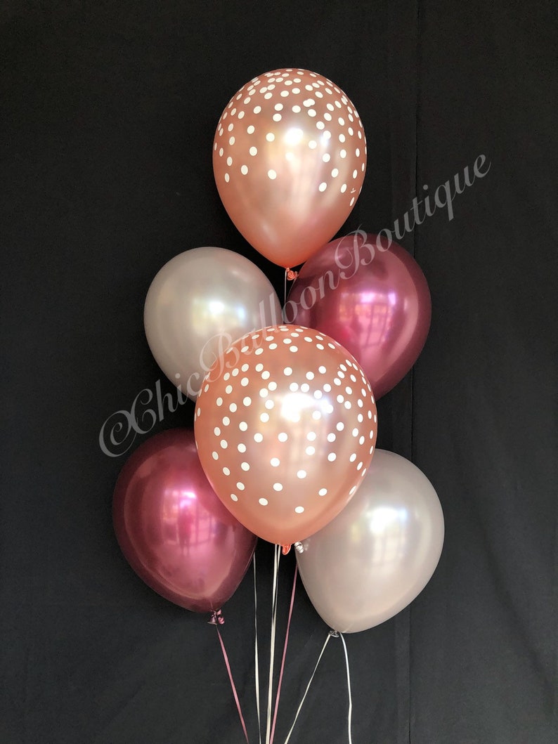 Birthday Rose Gold and Burgundy Balloons Rose Gold Confetti Balloons Baby Shower Balloons Bridal Shower Wedding Greige Balloons