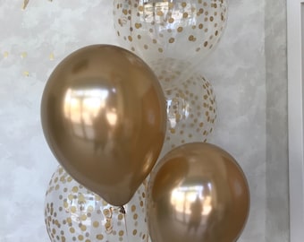 Gold Chrome and Confetti Balloons - Wedding Balloons - Birthday Balloons - Baby Shower Balloons - Bridal Shower Decor - Anniversary Balloons