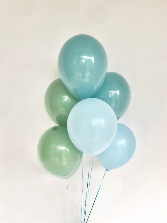 Sage and Slate Blue Balloons - Pastel Matte Blue - Baby Shower Balloon - Blue and Green Party - Its a Boy - Sage Balloons - Baby Boy Shower Il_570xn