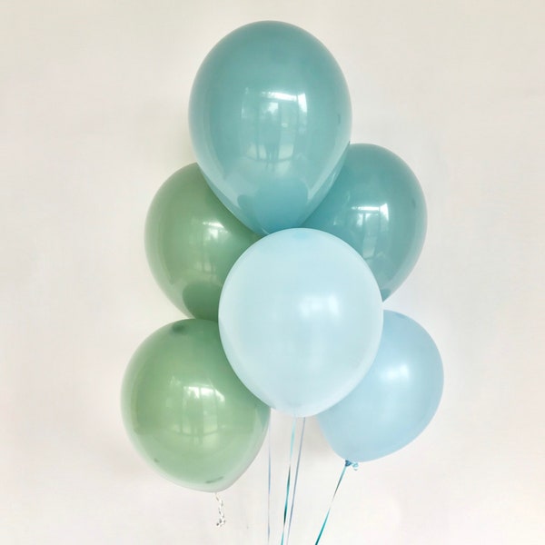 Sage and Slate Blue Balloons - Pastel Matte Blue - Baby Shower Balloon - Blue and Green Party - Its a Boy - Sage Balloons  - Baby Boy Shower