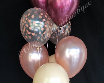 Rose Gold and Burgundy Blush Balloons, Bridal Shower Decor, Wedding Balloons, Boho Bridal Decorations, Boho Baby Shower, Confetti Balloons