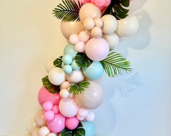 Tropical Balloon Garland Pink Mint Cream Cameo Balloons Pink Dinosaur Birthday Great for Tropical Bachelorette Bridal Shower Baby Showers