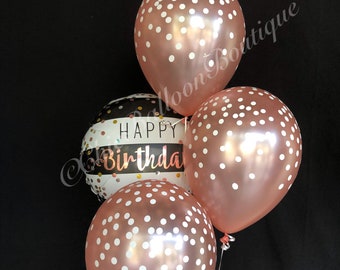 Rose Gold Confetti Balloons- Black and White Striped Balloons - Birthday Balloons - Confetti Balloons - Hello 30 - 40th Birthday