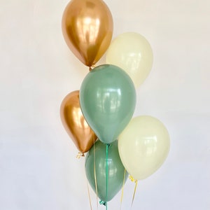 Sage Green Balloons - Chrome Copper and Ivory Balloons, Sage Decorations, Bridal Shower Decor, Wedding, Baby Shower Balloons, Sage Balloons
