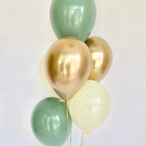Sage Green Balloons - Chrome Gold and Ivory Balloons, Sage Decorations, Bridal Shower Decor, Wedding, Baby Shower Balloons, Sage Balloons