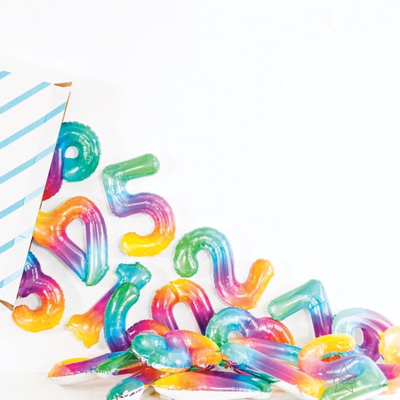 Rainbow Ombré Number Balloons - 13.5 inch Number - 0 1 2 3 4 5 6 7 8 9 Foil Balloons - Jelli Number Balloon - Rainbow Birthday Party Il_570xn