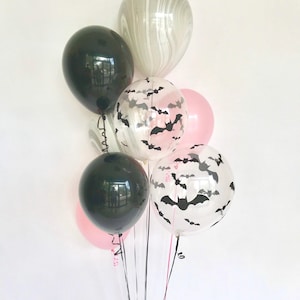 Bat Bouquet Pink Black Halloween Balloons 11 inch Latex 8 Pack for Spooky One Boo Day Birthday or Perfect for a Halloween Baby Shower