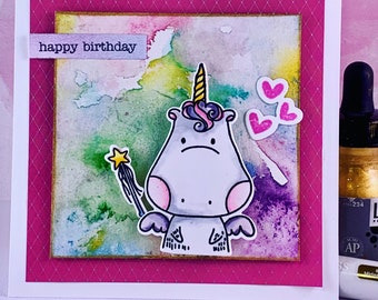 happy birthday - Unicorn with Wand - Handmade Card