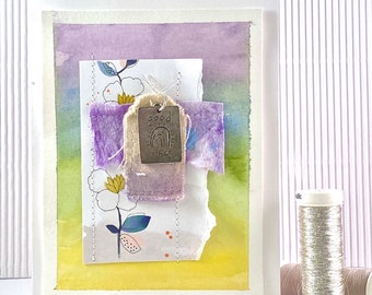good vibes - Handmade Watercolored collage card  (blank inside)