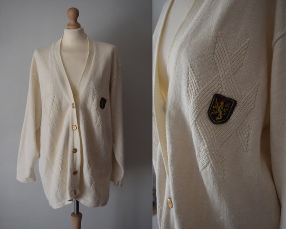 90s Vintage Off-White Cardigan | Long Cardigan | O
