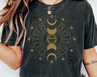 Camiseta de fases lunares, camisa celestial, camisetas lunares, fase lunar, astrología astronomía, boho, camisa de astrología, camisa de astronomía, camisa espacial