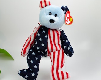 Ty Beanie Baby Spangle Bear - Blue Head