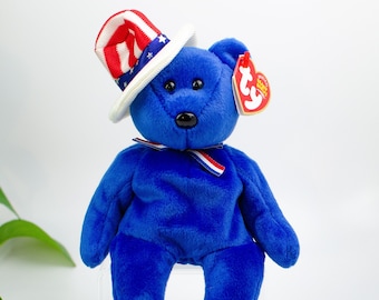 Sam Blue 2003 Ty Beanie Babie 8in Patriotic Hat Bear 3up Boys Girls 40075 for sale online 