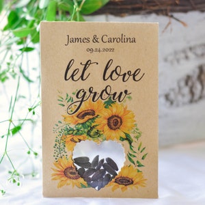 Let Love Grow, Sunflower Wedding Seed Favor, Custom Wedding Favor, Sunflower Seed Packs, Bridal Shower Favor, Wedding Thank You 0035