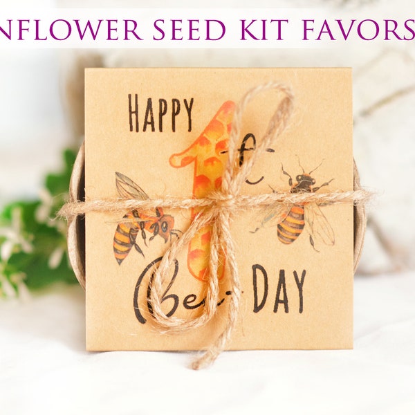 Honey Bee Party Favor sunflower seed kit, Happy Bee-Day favor, Birthday Party favor, Eco friendly, Any year Bee Day, Personalized Bee Favor