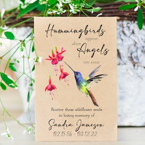 Hummingbird with flowers Memorial Seeds, Wildflower Seed Pack, Funeral Favor, Celebration of Life, Personalized Sympathy Gift, 0008