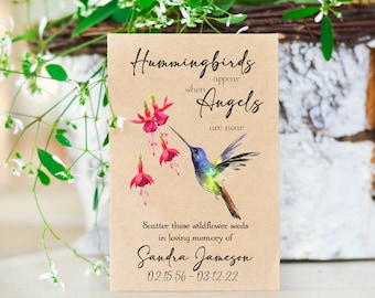 Hummingbird with flowers Memorial Seeds, Wildflower Seed Pack, Funeral Favor, Celebration of Life, Personalized Sympathy Gift, 0008