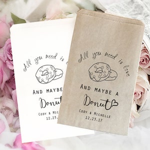 Wedding Donut Bags, Wedding favor Bags, All You need is Love and A Donut, Personalized Wedding Donut bags