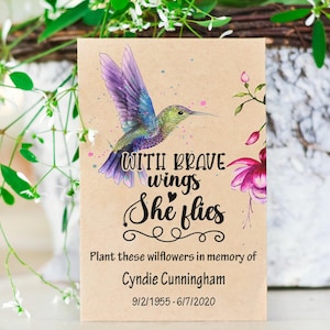 Memorial Wildflower Seed Packet Favors, Hummingbird Funeral Favor, Persoanlized Celebration Of Life Gifts, 0060
