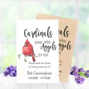 Cardinal Bird Seed Funeral Favors,  Feed The Birds Seed Packet Favor, Personalized Memorial Gifts