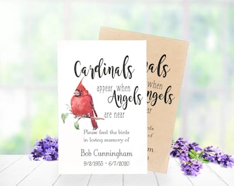 Cardinal Bird Seed Funeral Favors,  Feed The Birds Seed Packet Favor, Personalized Memorial Gifts