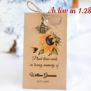 Memorial Seed Packs, Sunflower funeral favor, celebration of life, funeral keepsake, sympathy gift, in memory of, Personalized 0003