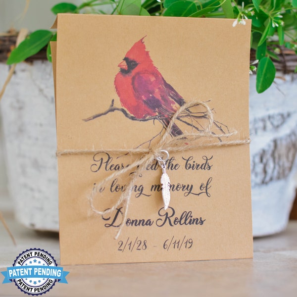 Cardinal Memorial Seed packet, Bird Seed Packet, Funeral Gfts for Guests, Celebration Of Life, Memorial Keepsake Card, Personalized, 0051