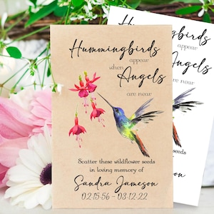 Hummingbird Funeral favor for Guests, Memorial Wildflower Seed packet, Funeral Favor, Celebration of Life, Personalized Sympathy Gift, 0008
