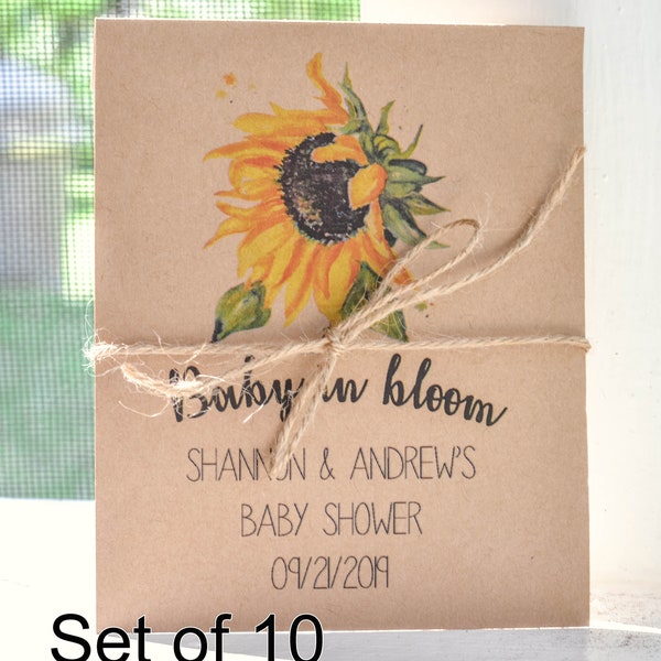 Baby Shower Favors, Sunflower Seed Pack, Baby In Bloom, Gender Neutral, Eco Friendly favor, Personalized Sunflower Theme, 0006