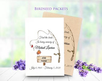 Fishing Memorial Seed Packets, Celebration Of Life, Birdseed Packet Favor, Funeral Favor Keepsake, Personalized In Loving Memory, 0065