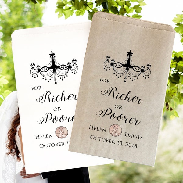 Wedding Lottery Ticket Holder, Scratch Ticket bag, Wedding Lottery Favor,  Richer or Poorer, 5" x 7" Bags, Personalized Lottery favor bags