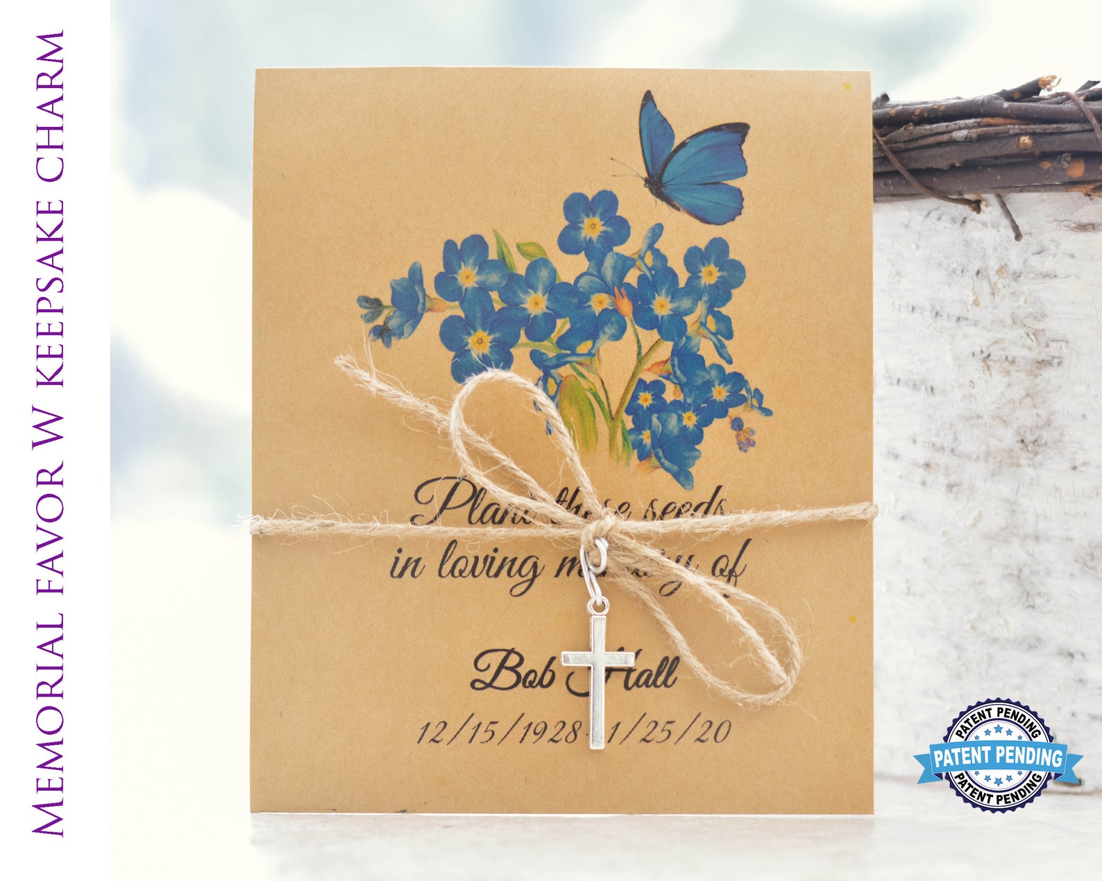 Personalized Forget Me Not Funeral Favors, Memorial Seed Packets