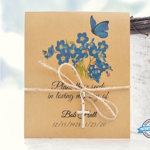 Recuerdo funerario de &quot;No me olvides&quot;, paquete de semillas conmemorativas, semillas de flores del recuerdo, celebración de la vida, recuerdo personalizado para invitados, 0023