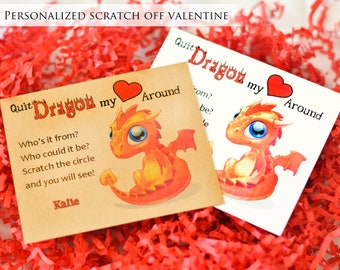 Dragon Valentine personalized, Valentine party favor, kids valentine, class valentine, mailable valentine, kids valentine