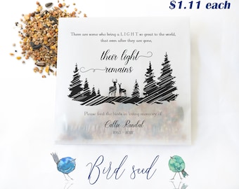 Memorial bird seed pack, glassine packs, the light remains, remembrance gift, celebration of life, Personalized sympathy gift