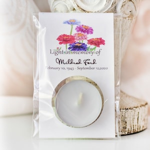 Memorial Service Gift Candles, Flower Memorial Candle, Personalized Funeral Gift For Guests, Remembrance Candle, Celebration Of Life