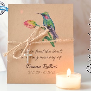 Funeral Favor, Memorial Bird Seed Packs, Hummingbird Memorial Gift, Celebration of Life, Sympathy Gift, Personalized Memorial 0005